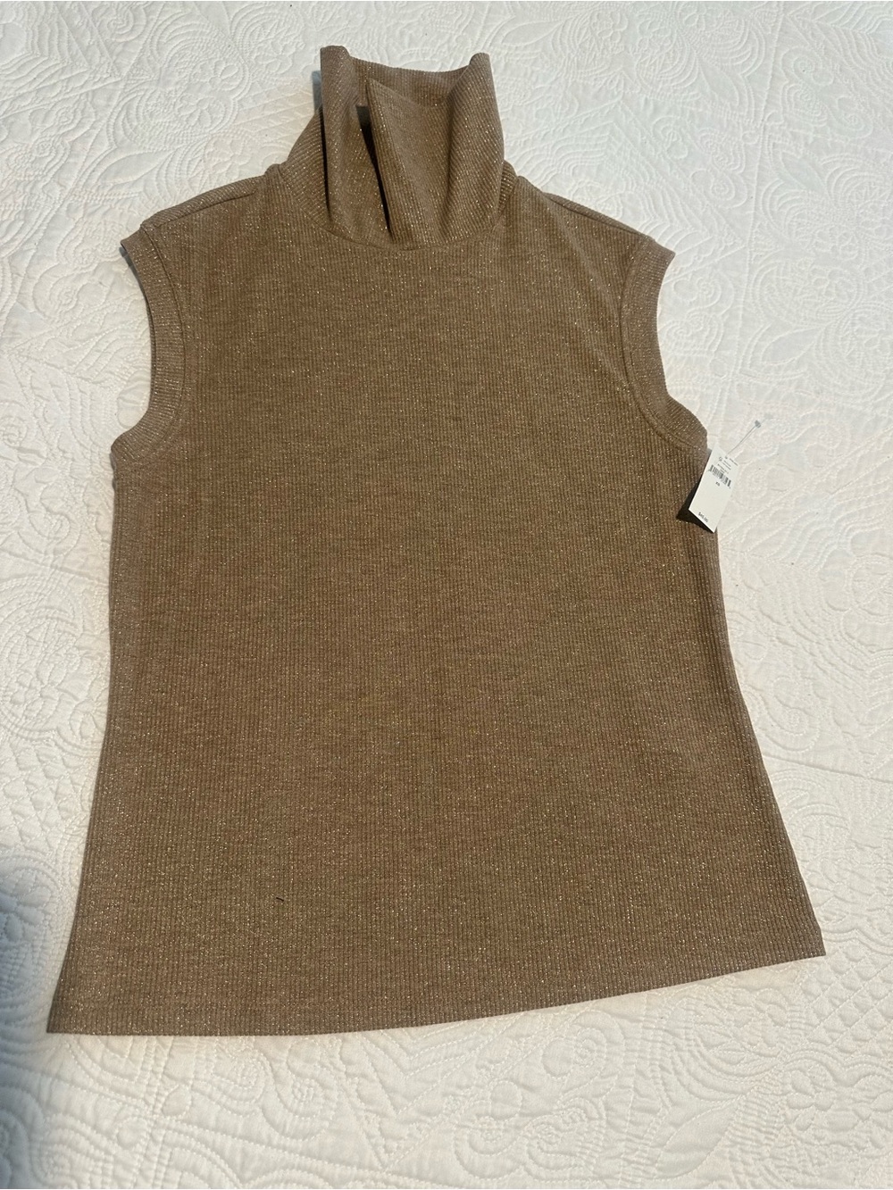Bananas Republic Sleeveless Turtleneck Knit Top - Metallic Gold